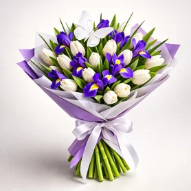 Леди Босс - букет из белых тюльпанов и ирисов